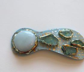 Barrette, Hair clip, boho, gypsy, hippie, gold, gilt, stones, hair accessory, formal, holiday, dressy, unique