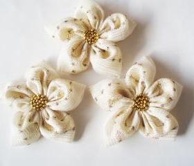 Cream and Golden Flowers Handmade Appliques Embellishments(3 pcs)