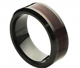 Ceramic Ring 'FREE ENGRAVING' Wedding Wood Inlay Band MMCR245 8mm Black Ceramic engagement ring