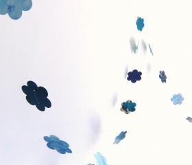 Blue garland with paper flowers