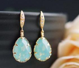 Wedding Bridal Earrings Bridesmaid Earrings Mint Pacific Opal Swarovski Crystal drop dangle Earrings