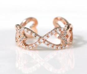 Infinity and Heart adjustable ring in pink gold