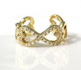 Infinity and Heart adjustable ring in gold