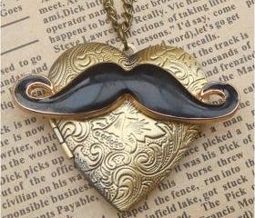Steampunk Mustache Locket Necklace Vintage Style Original Design