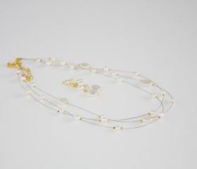  multi strand bridal illusion necklace and earrings set in ivory freshwater pearl and coin pearl