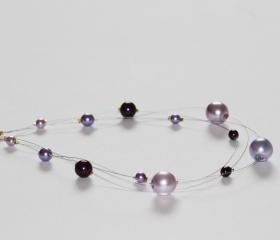 Purple glass pearl multi strand illusion necklace