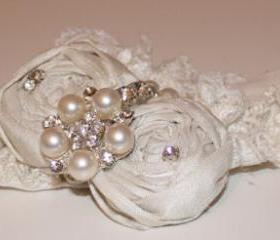 Ivory Garter Set / Bridal Garter - Luxury Rosebud Wedding Garter - Elasticated Bridal Garter