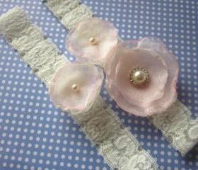 Bridal Garter / Bridal Garter Set (including toss garter ) Pink & Ivory Shown - Available in all colours