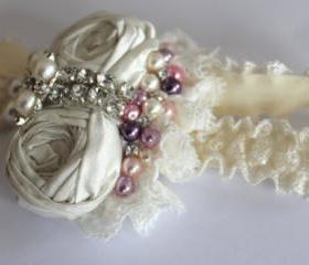Ivory Garter Set / Bridal Garter - Luxury Rosebud Wedding Garter - New 2013 Collection - Introductory Offer 40% OFF