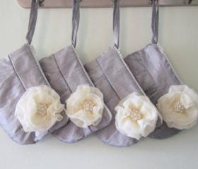 Set of 4 Bridesmaid Clutch - Grey / Silver hidden Wristlet Clutch - Perfect Bridesmaid Gift (available in all colours)