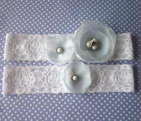 Garter / Something Blue / Bridal Garter Set (including toss garter) - Simply Flowers - flowers available in all colours