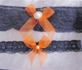 Bridal Garter Set - Navy Blue & Orange Garter Set -The Original Simply Chic Garter