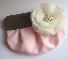 Wedding / Bridal / Bridesmaid Clutch - Pink, Brown & Ivory - Stardust Brooch Bridesmaid Purse