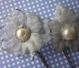 Bridal Hair Clips - Set of 2 - Simply Flowers - Silver