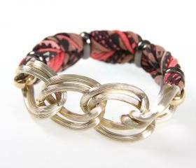 Fabric Womens Bracelet Bangles Braided Cuff Jewelry Friendship Knot Tribal Wrap Arm Infinity Boho Stack Bangle Bracelets Red & Light Brown