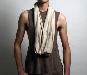 Circle Scarf - Beige - Mens Women - Infinity Scarf Loop Scarf - Cotton Spring - Unique