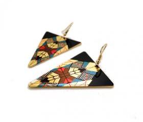 Metallic Geo Pattern Drop Earrings