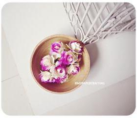 10 Millinery Heartshape Big flowers Buds paper flower purple / pack 