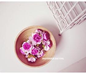 10 Millinery Heartshape Big flowers Buds paper flower purple / pack 