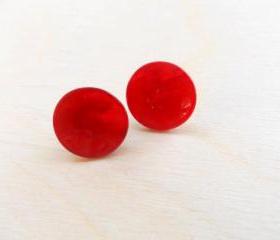 Red Earring Studs , Mother of Pearl Earring Posts , Button Earring Posts, Under 20