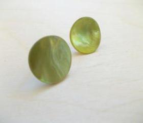 Green Earring Studs , Mother of Pearl Earring Posts , Button Earring Posts, Under 20
