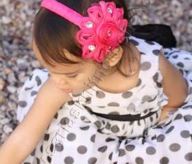Hotpink Headband Toddler Girls Pink Headband with Pink Embellishments - Girls Pink Accessory