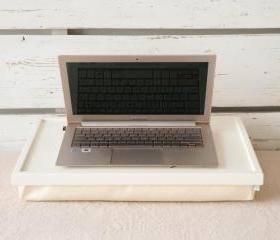  Breakfast serving Tray or Laptop Lap Desk- Off white with ivory Linen fabric
