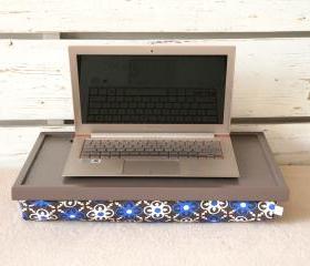 I- Pad stand or Laptop Lap Desk- Greyish brown with Mediterranean print lycra Pillow