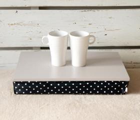I- Pad stable table or Laptop Lap Desk without edges - Soft Grey with Black Polka Dot pillow- Custom Order