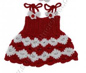 Girls Red Dress ( Set) with Matching Hat - Baby Girls Red and White Dress - Handmade Christmas Newborn Dress