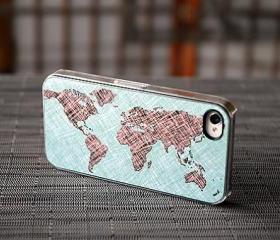 World Map Colored Sketch Custom iPhone Case Fits 4 And 4s Black Or White