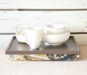 Breakfast serving Tray or Laptop Lap Desk- Greyish Brown with Blue and Brown Floral pillow
