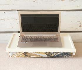  Breakfast serving Tray or Laptop Lap Desk- Off white with Blue and Brown Floral pillow