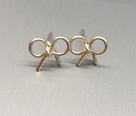 Gold Bow Earrings, Tiny Silver Bow Studs Earrings, Tiny Bow Post, Stud Earrings, Tie the Knot Earrings