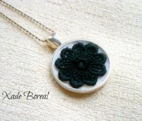 Black lace flower pendant necklace