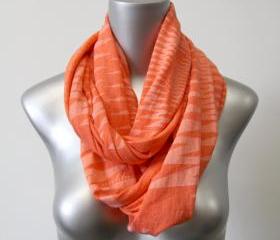 Coral Peach Circle Scarf - Infinity Scarf Necklace - Fashion -Eternity Jersey Wrap Spring Scarves Womens Mens Necklace Fabric Jewelry Unique