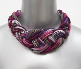 Collar Necklace Braided Tribal Knotted Choker Fabric Jewelry Braid Neckpiece Burgundy African Knot Spring Fashion Jewelry