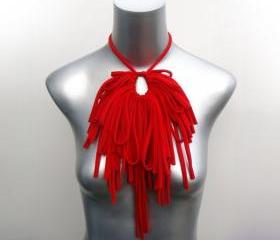 Bib Necklace Jewelry Womens Fashion Fabric Necklace Bibs Jewellery Tribal African Neckpiece Choker Fiber Unique Ethnic Cotton Apple Red