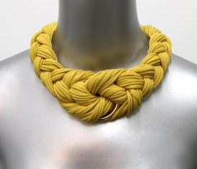 Black Friday Sale Choker Braided Knotted Tribal Necklace Honey Gold Fabric Collar Jewelry Neckpiece Yellow African Braid Spring Fashion
