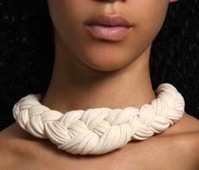 Braided Choker Collar Necklace Tribal Fabric Jewelry Neckpiece African Cream White Braid Knotted Spring Fashion Jewelry