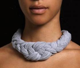 Collar Necklace Braided Knotted Choker Tribal Fabric Jewelry Neckpiece African Heather Grey Braid Spring Fashion Jewelry