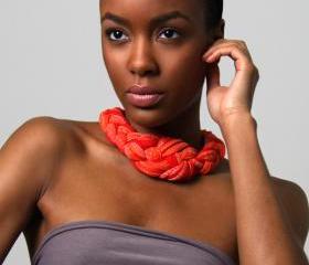 Black Friday Sale Neon Necklace Braided Choker Knotted Tribal Jewelry Tangerine Tango Orange African Collar Neckpiece Spring Fashion Jewelry