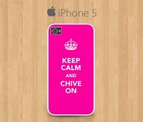 iPhone 5 Case White, Keep Calm and Chive On Pink Colour