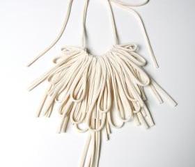 Bib Necklaces Unique Jewelry Womens Fabric Necklace African Jewellery Tribal Neckpiece Bibs Fiber Hipster Cotton Organic Cream White