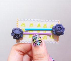Clay Flower Bobby Hair Pin in a Pair ( Dark Purple )