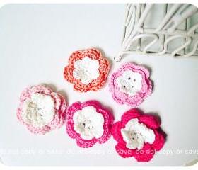 Pink crochet flower 3 layer for scrap booking, card making etc 