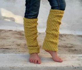 Long Mustard Yellow Leg Warmers, Knit Leg Warmers