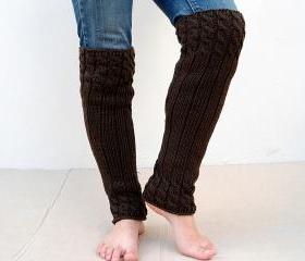 Brown Leg Warmers, Double Cable Leg Warmers, Knit Long Leg Warmers.