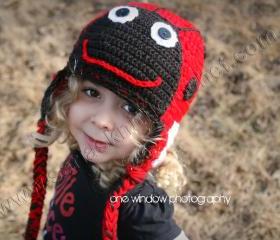 Girls Lady Bug Hat - Red Hat Lady Bug with Tassels and Flaps Gorgeous Lady Bug Hat Crochet Lady Bug Hat 2012