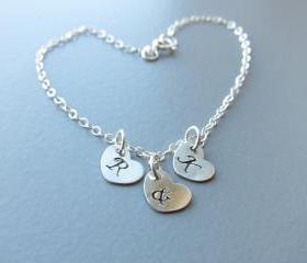 Personalized Bracelet: Sterling Silver Initial Heart Charm Bracelet, Bridesmaid Bracelet, Bridesmaid Gift, Valentines Day Gift